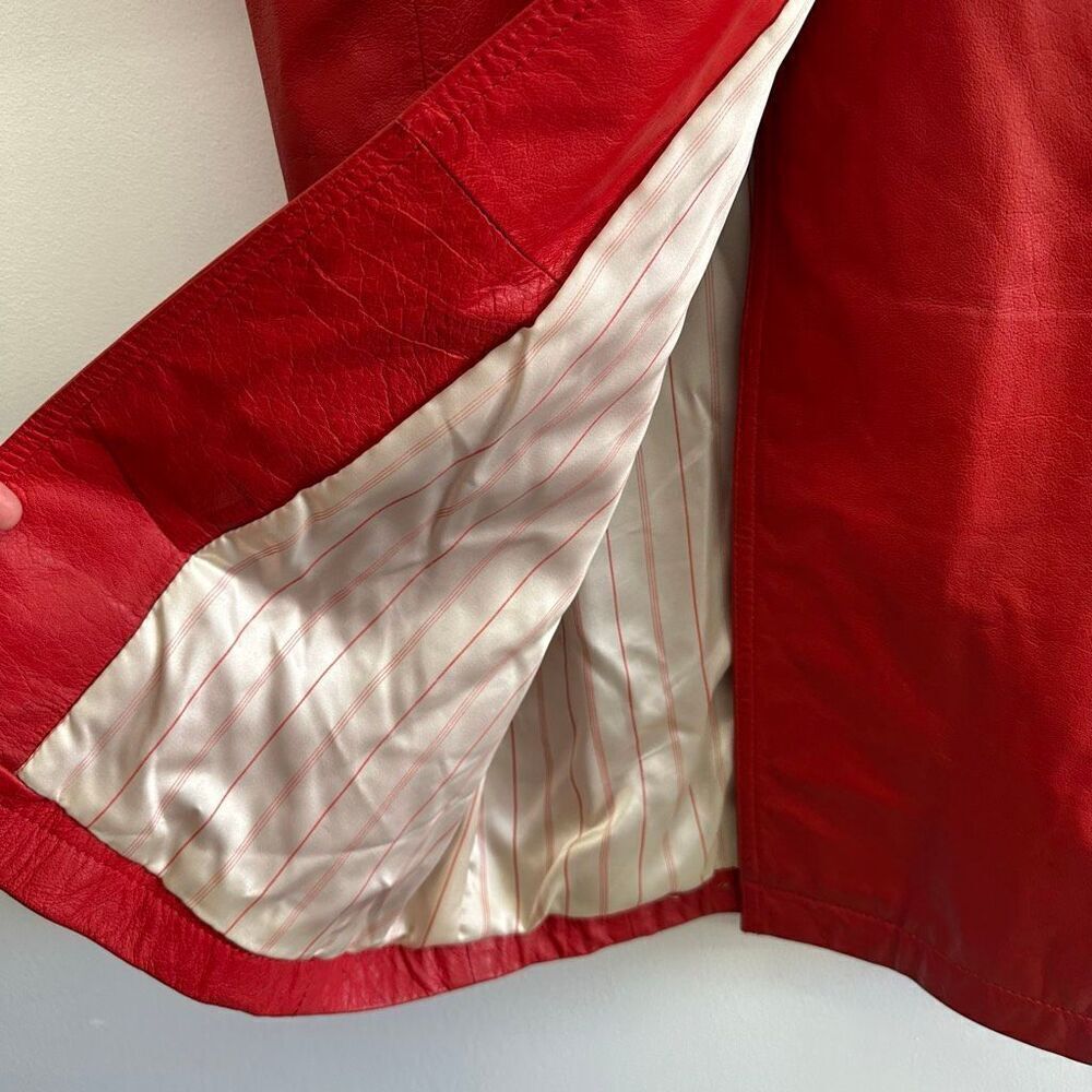Wilsons Leather Women’s Bright Red Vintage 80s Double Breasted Leather Trench Co - Picture 10 of 16